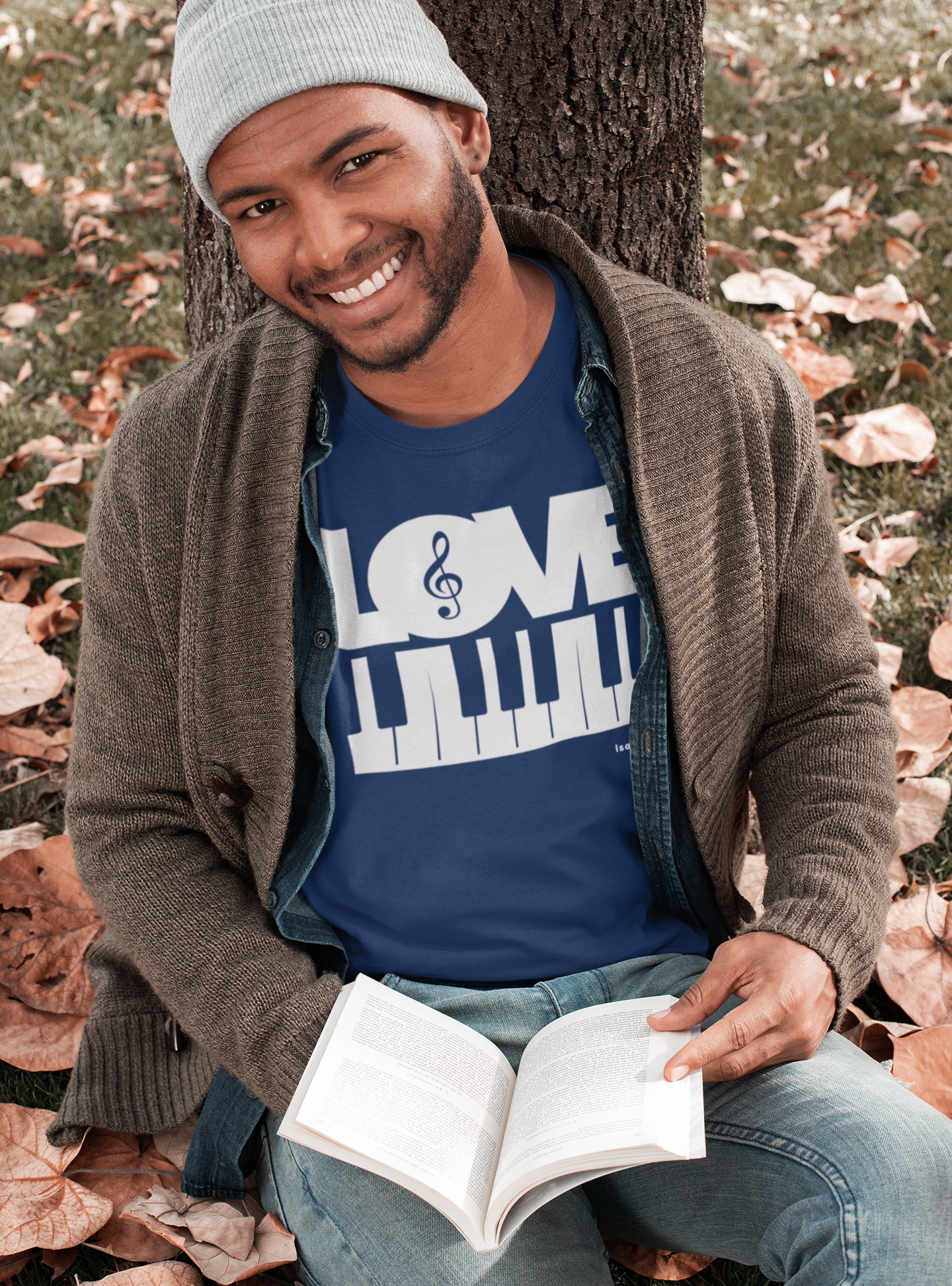 Playera love piano con cuello redondo color azul talla l para hombre Tienda Sion